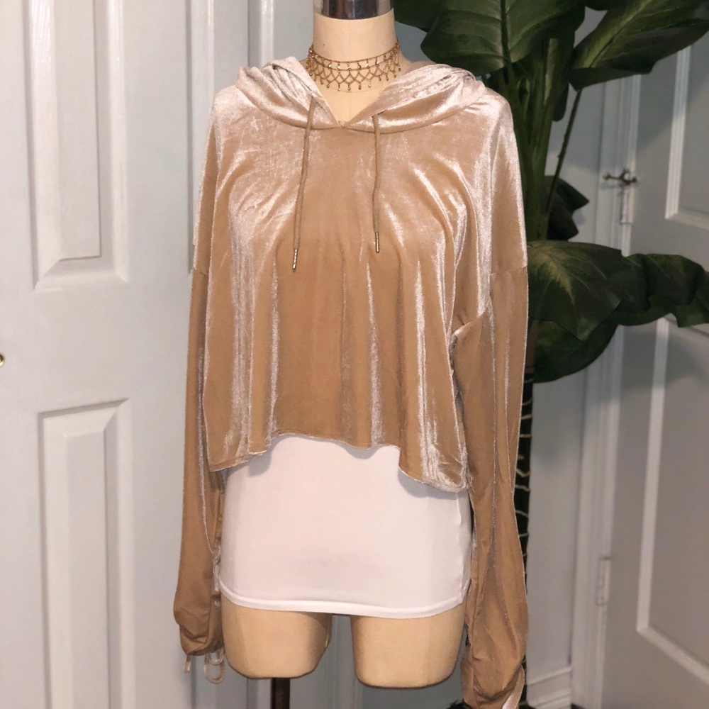 Cropped Nude Velvet Sweatshirt